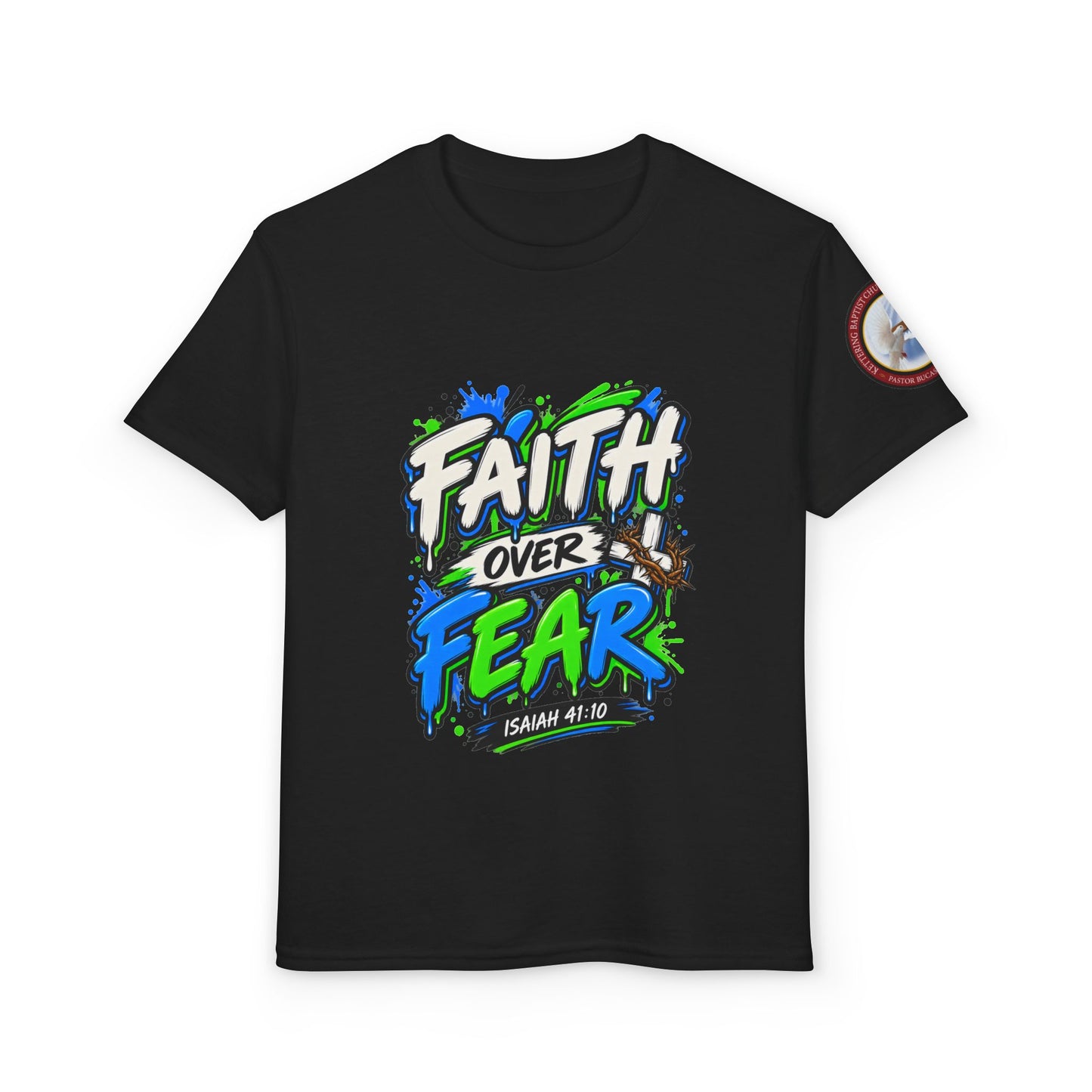 Faith Over Fear Youth T-Shirt — Christian Isaiah 41:10 Graphic Tee