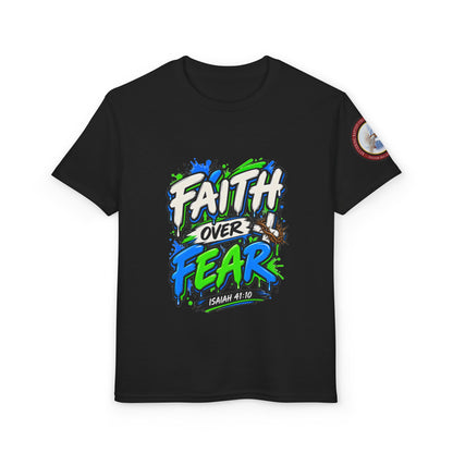 Faith Over Fear Youth T-Shirt — Christian Isaiah 41:10 Graphic Tee