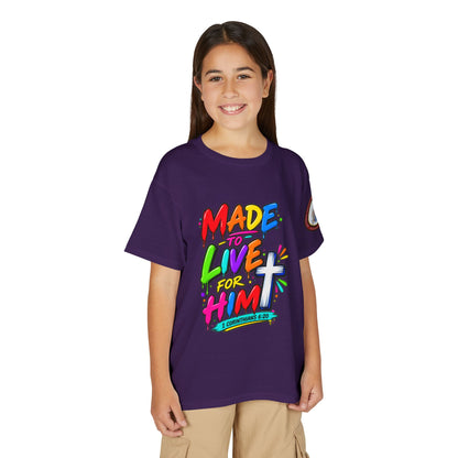 Youth T-Shirt — "Made to Live for Him" Colorful Christian Graphic
