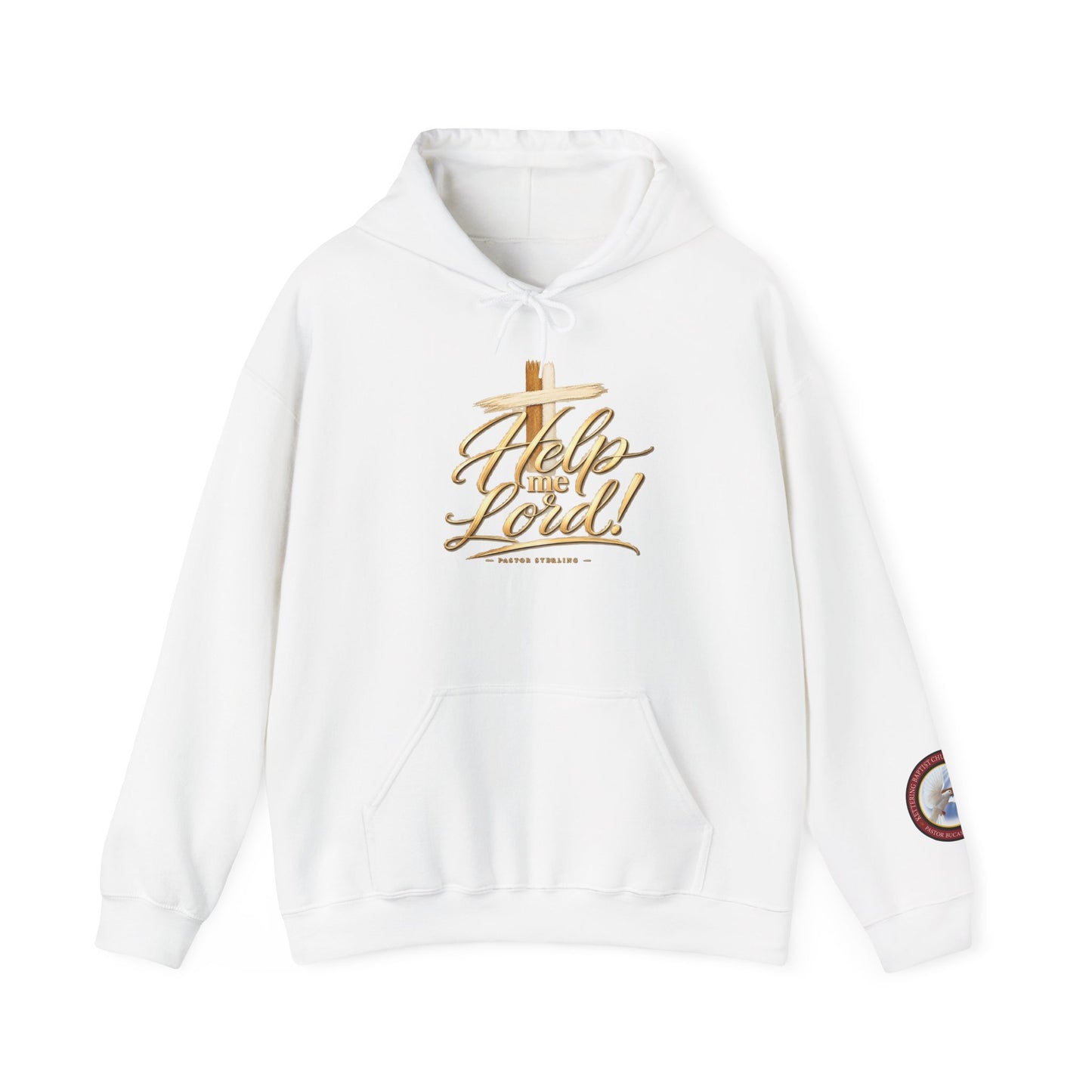 Help Me Lord Hoodie — Christian Cross Faith Pullover with Gold Script