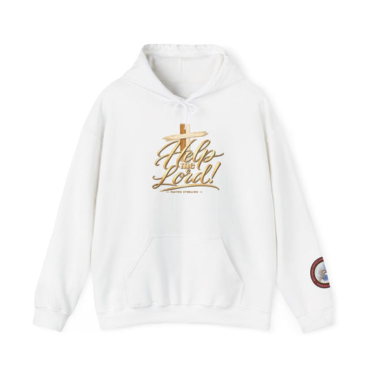 Help Me Lord Hoodie — Christian Cross Faith Pullover with Gold Script