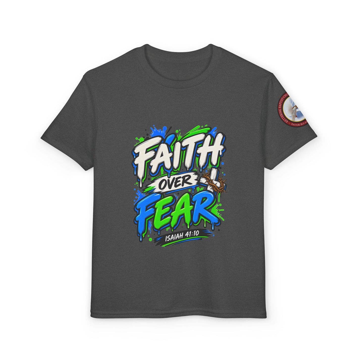Faith Over Fear Youth T-Shirt — Christian Isaiah 41:10 Graphic Tee