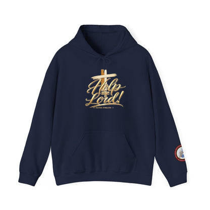 Help Me Lord Hoodie — Christian Cross Faith Pullover with Gold Script