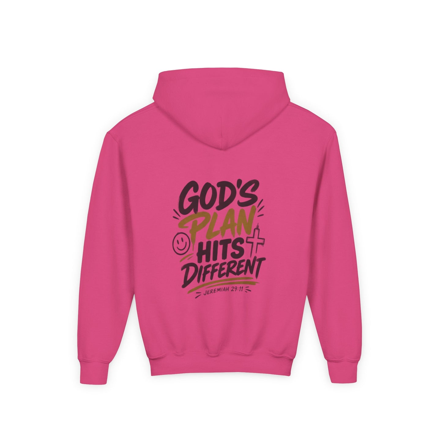 Youth Hoodie — “God’s Plan Hits Different” Inspirational Christian Pullover