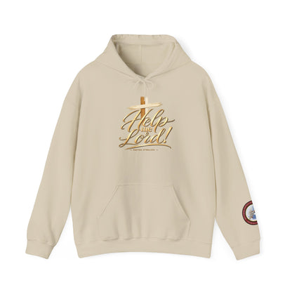 Help Me Lord Hoodie — Christian Cross Faith Pullover with Gold Script