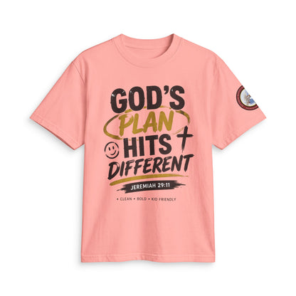 Adult T-shirt  - God's Plan Hits Different  — Christian Faith Tee (Jeremiah 29:11)