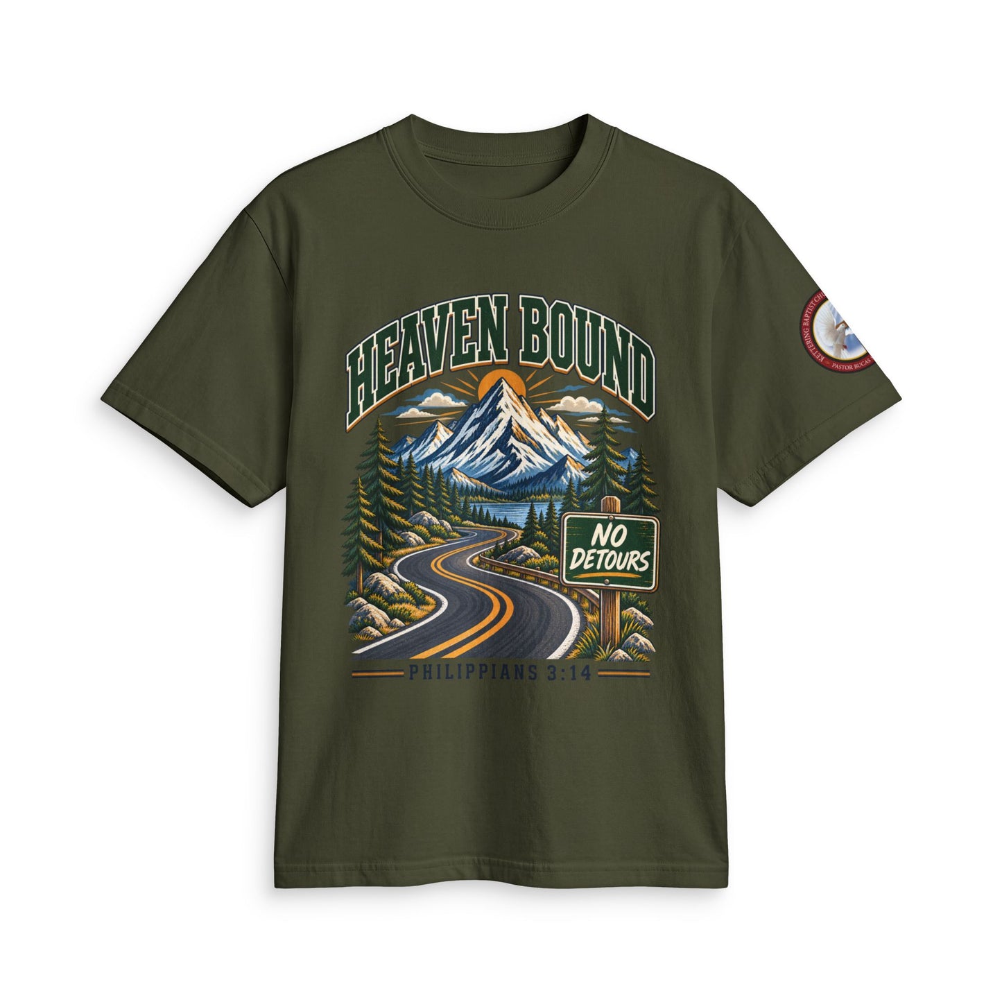 Adult T-Shirt - Heaven Bound/'No Detours' Philippians 3:14 Christian Graphic
