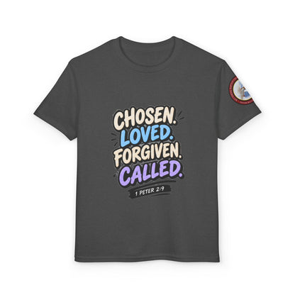 Chosen Loved Forgiven Called Youth T‑Shirt — 1 Peter 2:9 Inspirational Kids Tee
