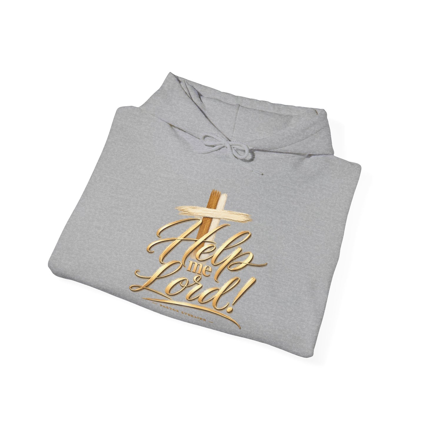 Help Me Lord Hoodie — Christian Cross Faith Pullover with Gold Script