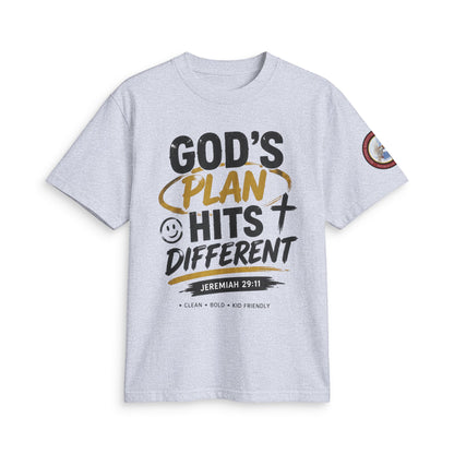 Adult T-shirt  - God's Plan Hits Different  — Christian Faith Tee (Jeremiah 29:11)