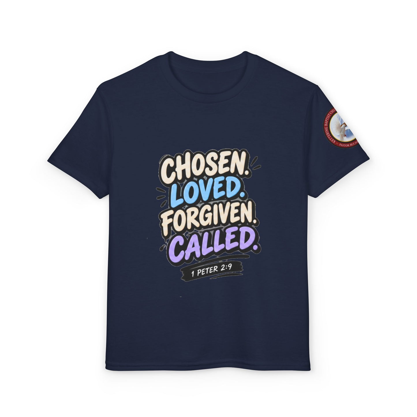 Chosen Loved Forgiven Called Youth T‑Shirt — 1 Peter 2:9 Inspirational Kids Tee