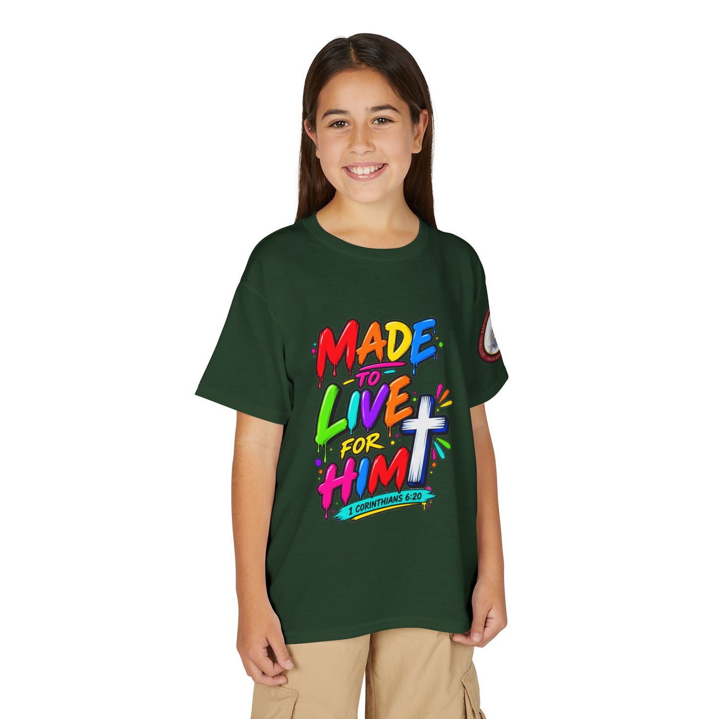 Youth T-Shirt — "Made to Live for Him" Colorful Christian Graphic