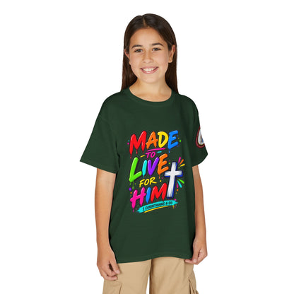 Youth T-Shirt — "Made to Live for Him" Colorful Christian Graphic