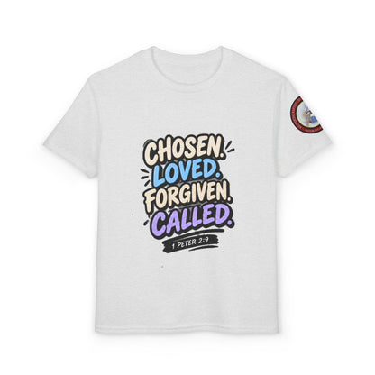 Chosen Loved Forgiven Called Youth T‑Shirt — 1 Peter 2:9 Inspirational Kids Tee