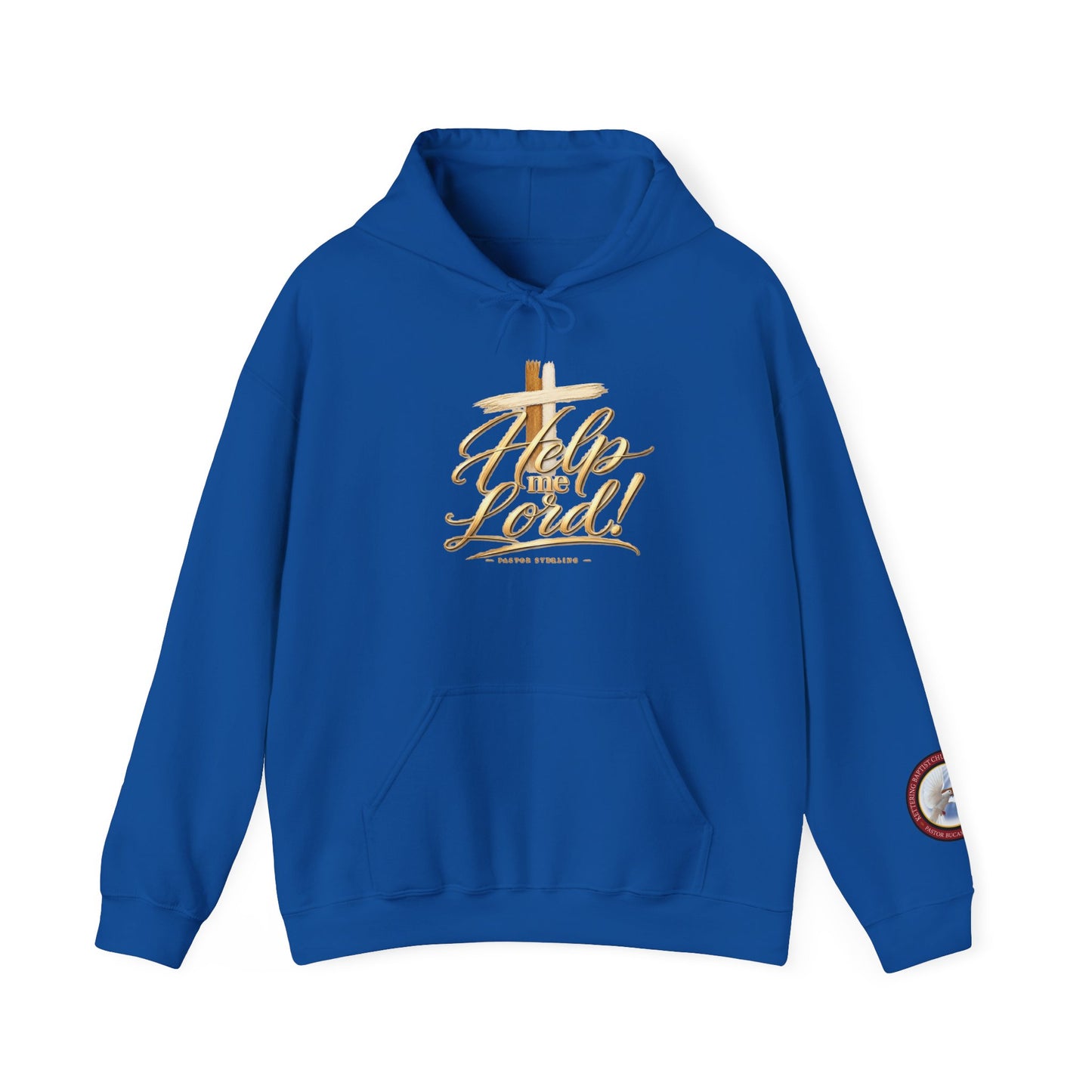Help Me Lord Hoodie — Christian Cross Faith Pullover with Gold Script
