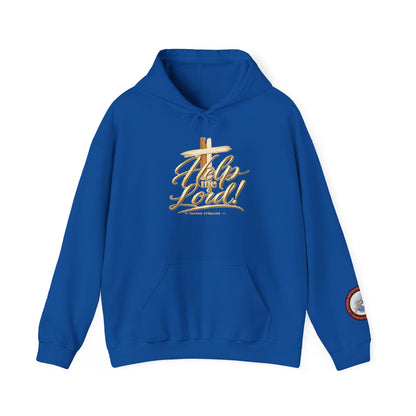 Help Me Lord Hoodie — Christian Cross Faith Pullover with Gold Script