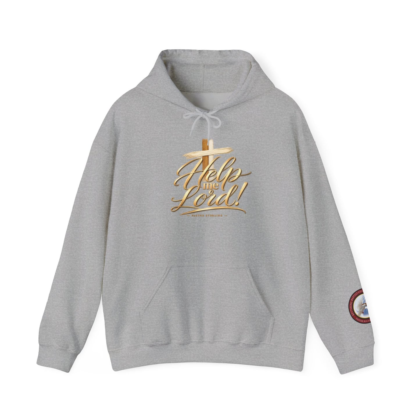 Help Me Lord Hoodie — Christian Cross Faith Pullover with Gold Script
