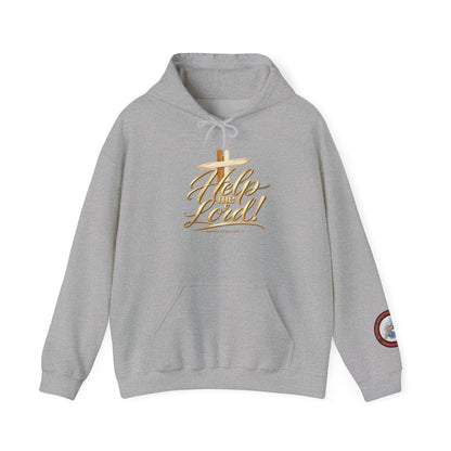 Help Me Lord Hoodie — Christian Cross Faith Pullover with Gold Script