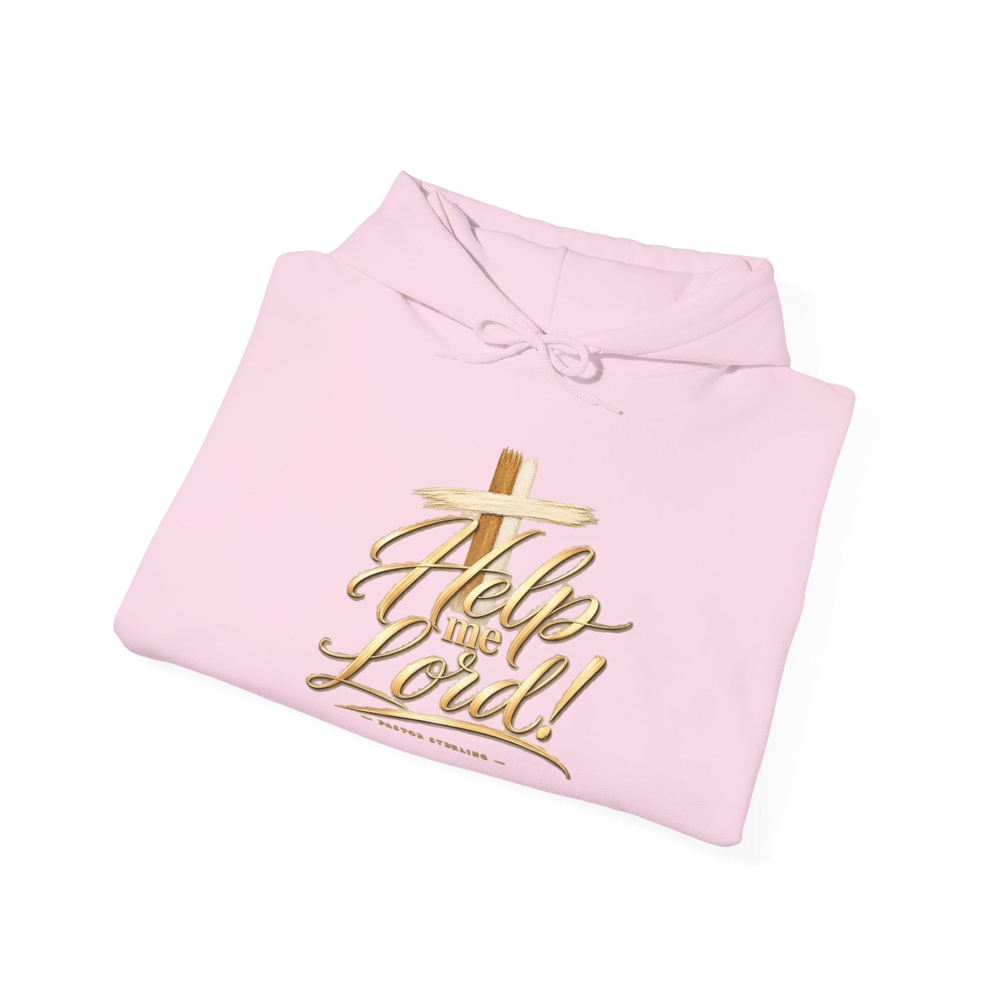 Help Me Lord Hoodie — Christian Cross Faith Pullover with Gold Script