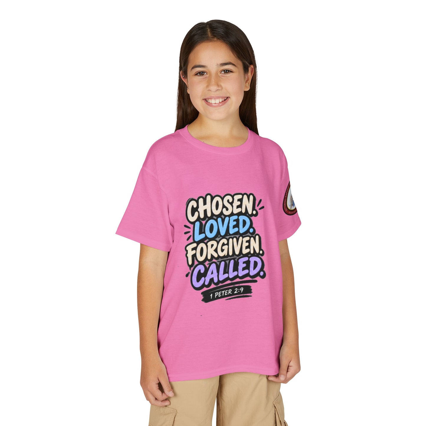 Chosen Loved Forgiven Called Youth T‑Shirt — 1 Peter 2:9 Inspirational Kids Tee