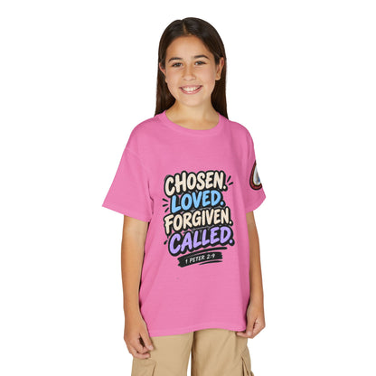 Chosen Loved Forgiven Called Youth T‑Shirt — 1 Peter 2:9 Inspirational Kids Tee