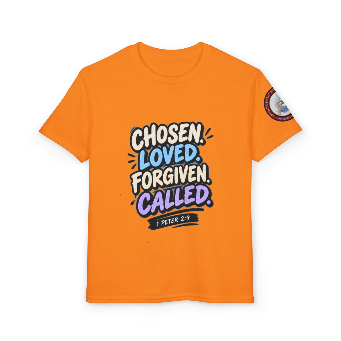 Chosen Loved Forgiven Called Youth T‑Shirt — 1 Peter 2:9 Inspirational Kids Tee