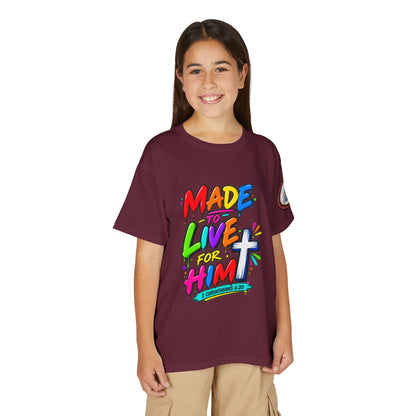Youth T-Shirt — "Made to Live for Him" Colorful Christian Graphic