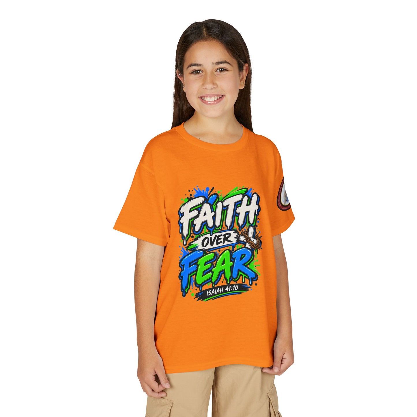 Faith Over Fear Youth T-Shirt — Christian Isaiah 41:10 Graphic Tee