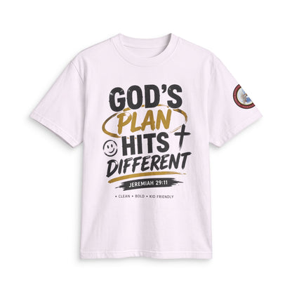 Adult T-shirt  - God's Plan Hits Different  — Christian Faith Tee (Jeremiah 29:11)