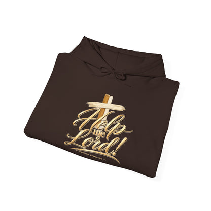 Help Me Lord Hoodie — Christian Cross Faith Pullover with Gold Script
