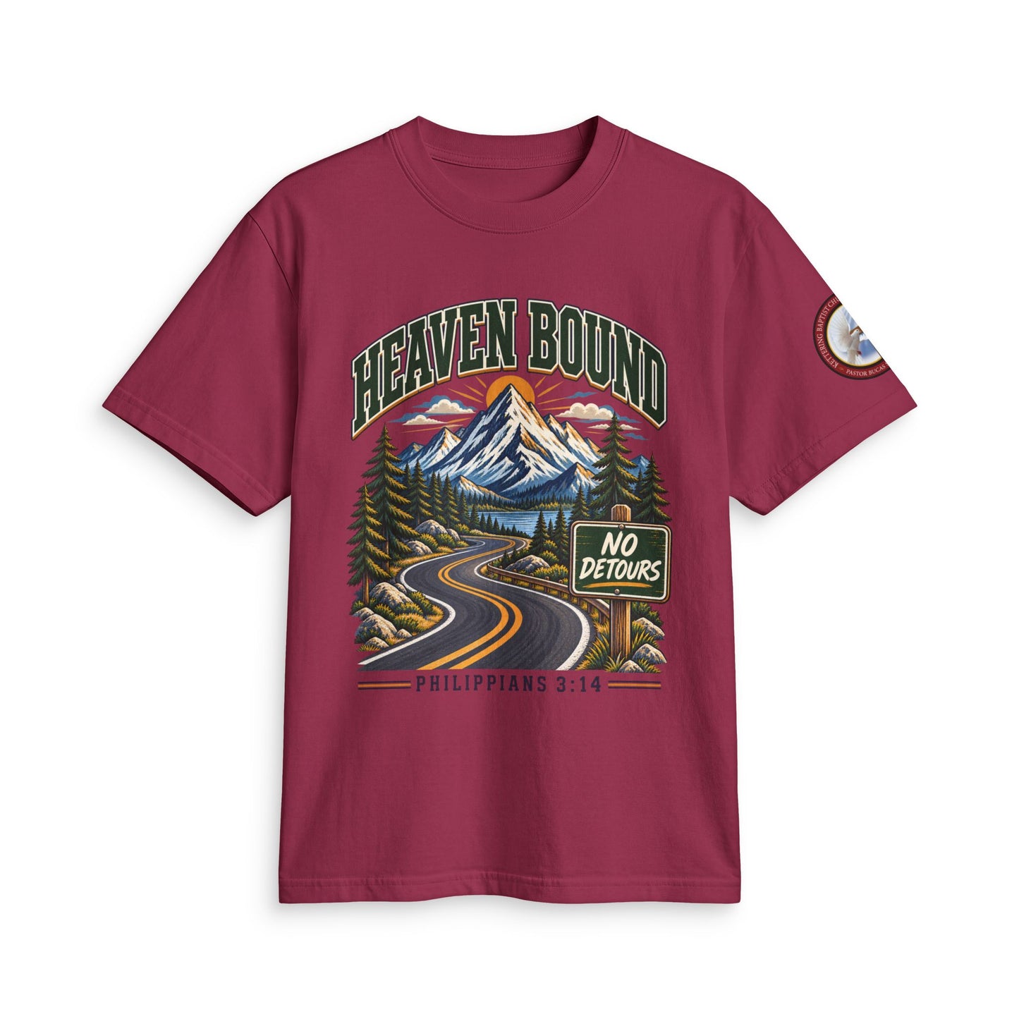 Adult T-Shirt - Heaven Bound/'No Detours' Philippians 3:14 Christian Graphic