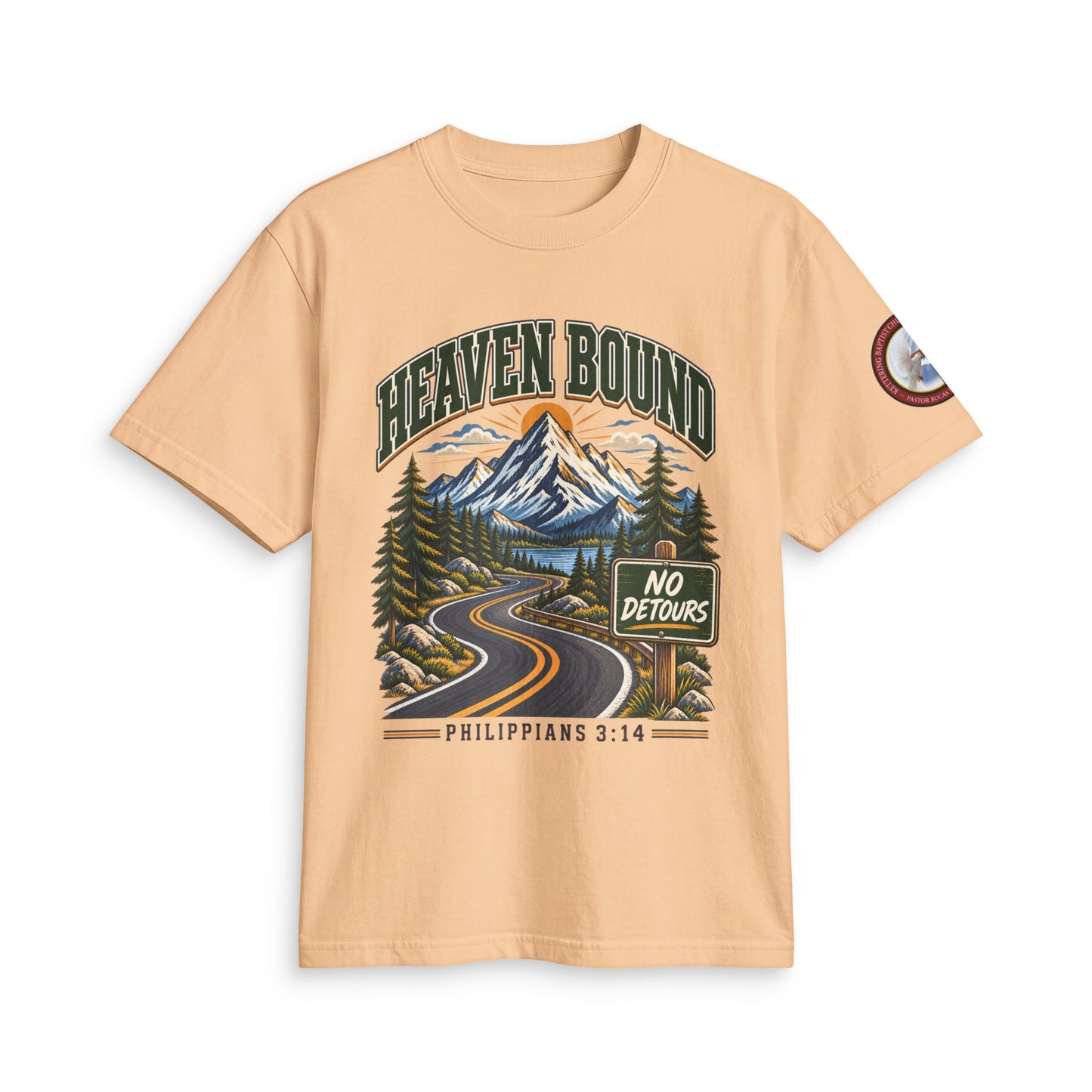 Adult T-Shirt - Heaven Bound/'No Detours' Philippians 3:14 Christian Graphic