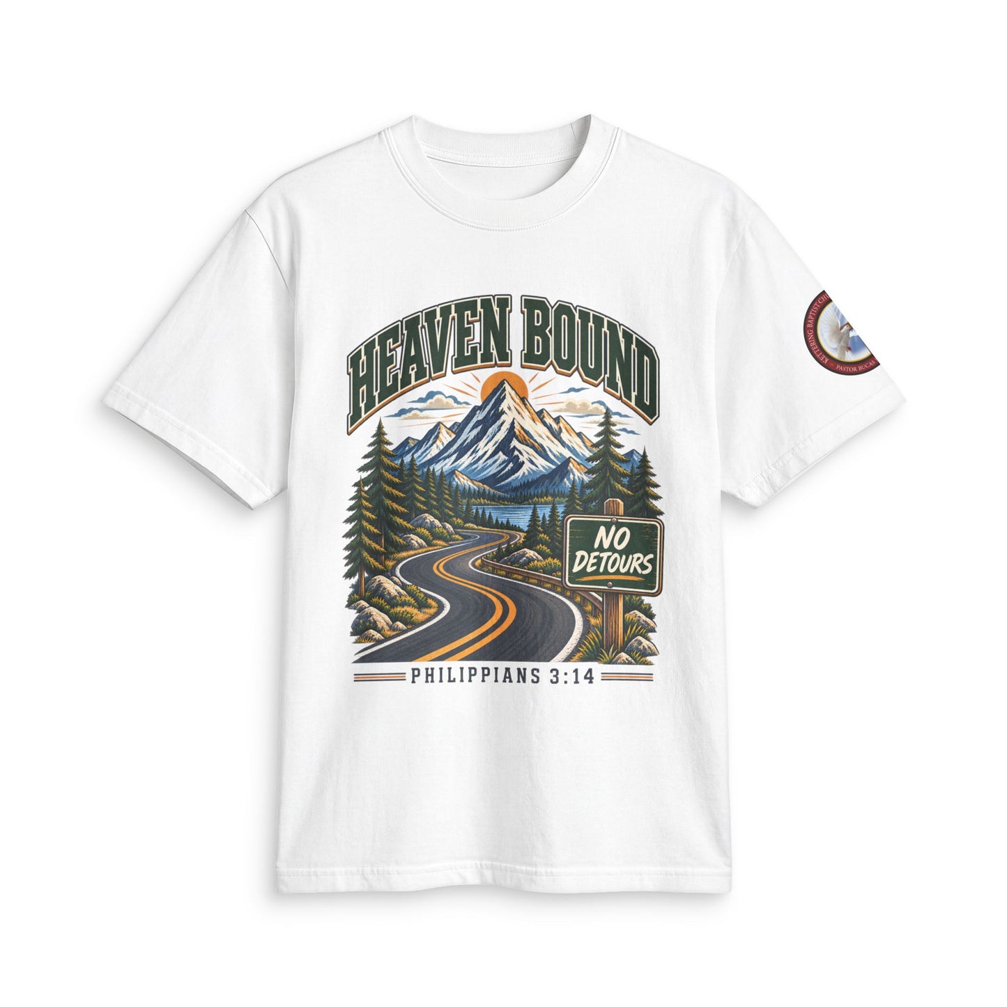 Adult T-Shirt - Heaven Bound/'No Detours' Philippians 3:14 Christian Graphic
