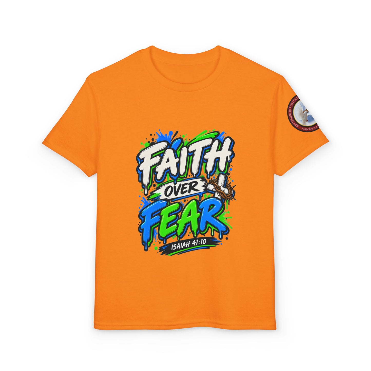 Faith Over Fear Youth T-Shirt — Christian Isaiah 41:10 Graphic Tee