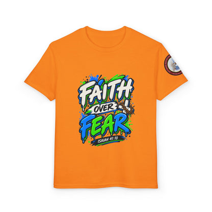Faith Over Fear Youth T-Shirt — Christian Isaiah 41:10 Graphic Tee