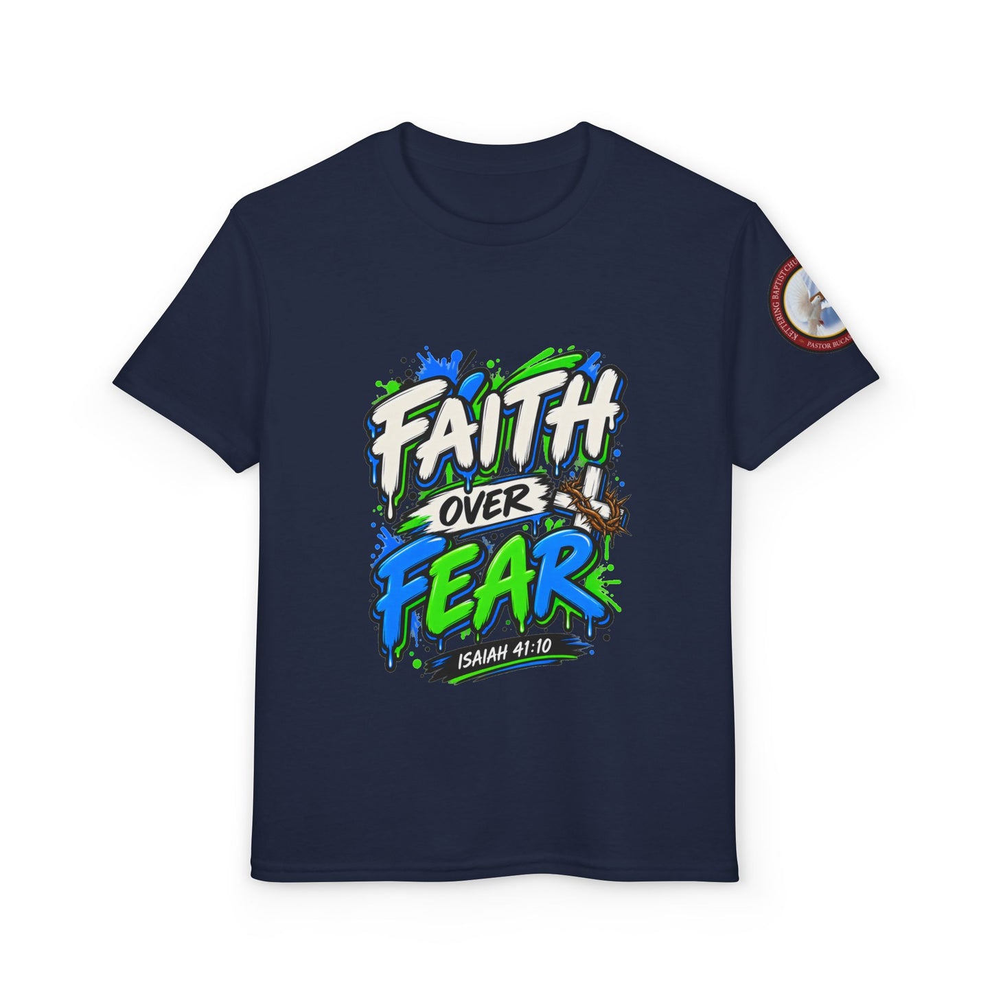 Faith Over Fear Youth T-Shirt — Christian Isaiah 41:10 Graphic Tee