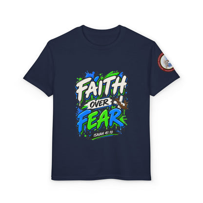 Faith Over Fear Youth T-Shirt — Christian Isaiah 41:10 Graphic Tee