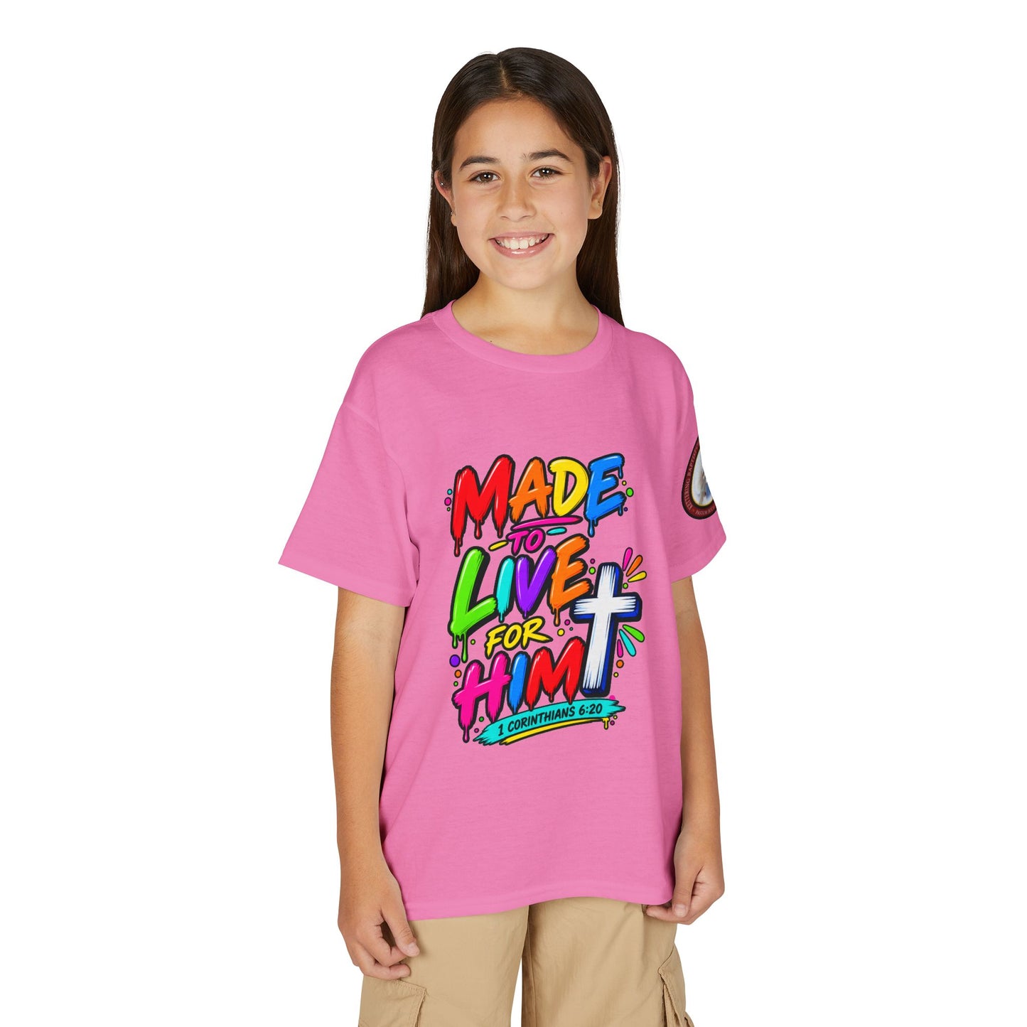 Youth T-Shirt — "Made to Live for Him" Colorful Christian Graphic