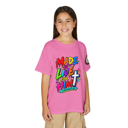 Youth T-Shirt — "Made to Live for Him" Colorful Christian Graphic