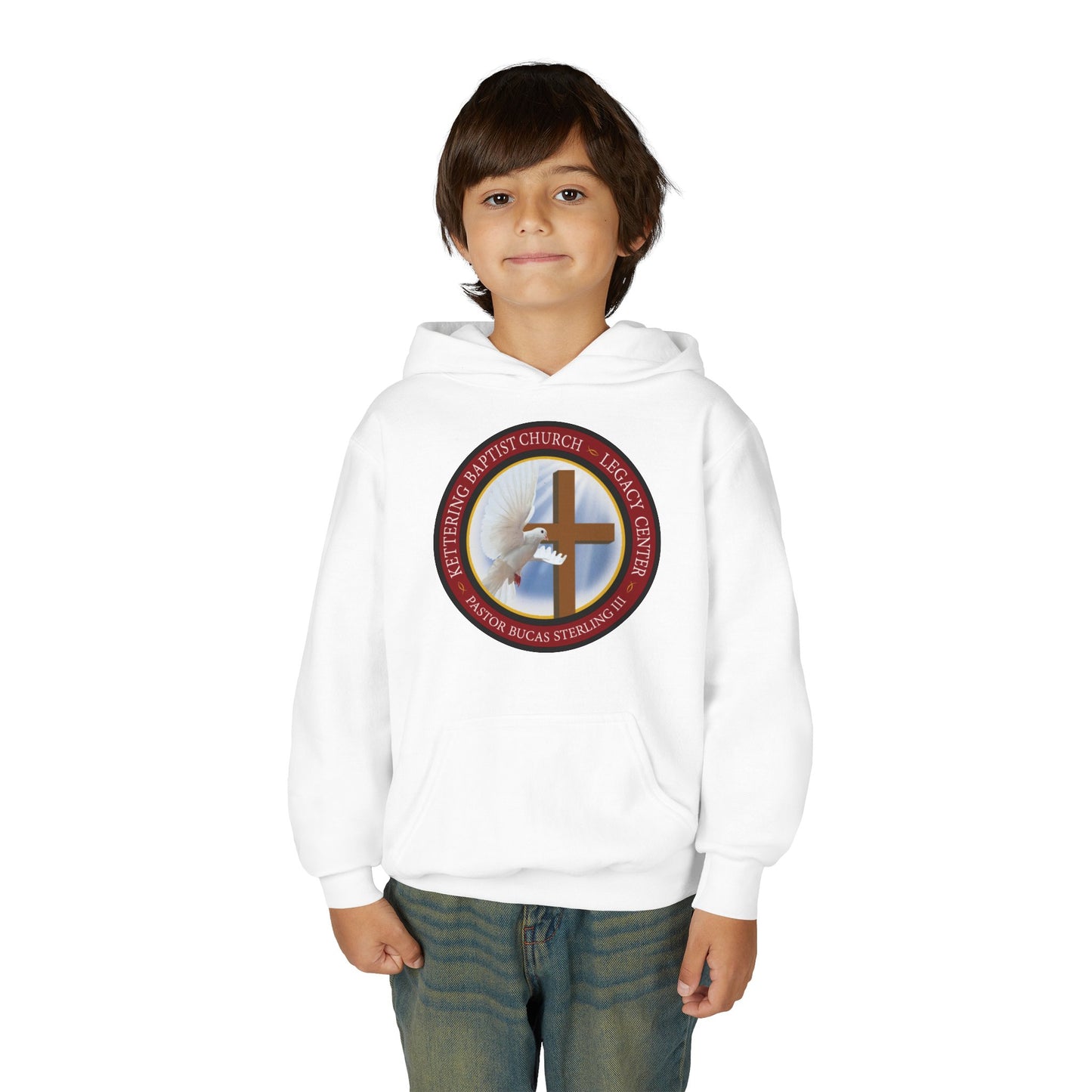 Youth Hoodie – Church Cross & Dove Logo Youth Pullover (Religious Faith Gift)