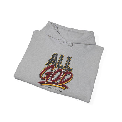 All God Hoodie — Christian Faith Graphic Pullover with Sleeve Emblem