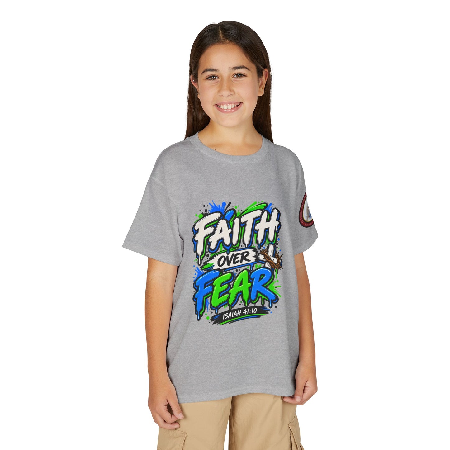 Faith Over Fear Youth T-Shirt — Christian Isaiah 41:10 Graphic Tee