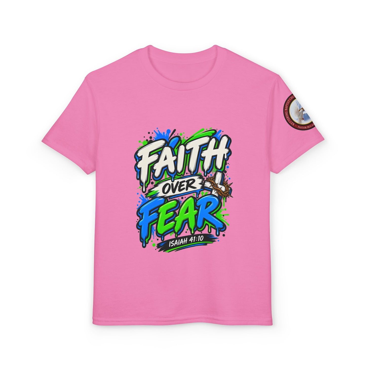 Faith Over Fear Youth T-Shirt — Christian Isaiah 41:10 Graphic Tee