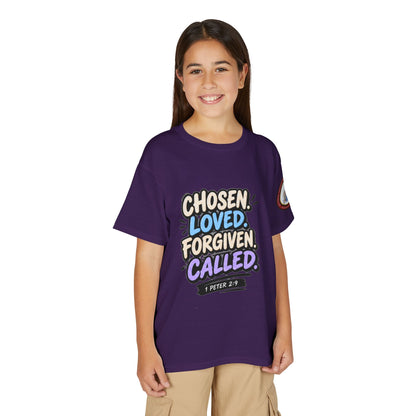 Chosen Loved Forgiven Called Youth T‑Shirt — 1 Peter 2:9 Inspirational Kids Tee