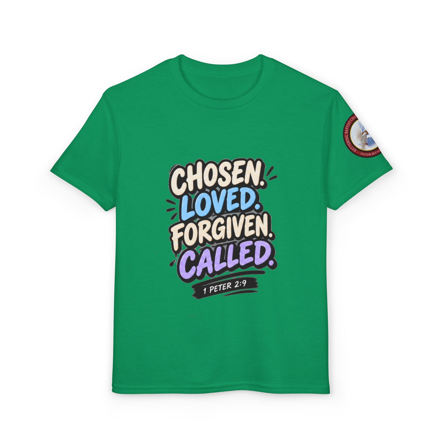 Chosen Loved Forgiven Called Youth T‑Shirt — 1 Peter 2:9 Inspirational Kids Tee