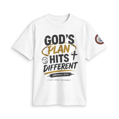 Adult T-shirt  - God's Plan Hits Different  — Christian Faith Tee (Jeremiah 29:11)