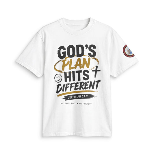 Adult T-shirt  - God's Plan Hits Different  — Christian Faith Tee (Jeremiah 29:11)