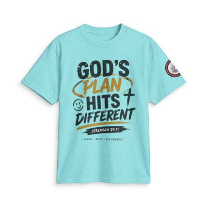 Adult T-shirt  - God's Plan Hits Different  — Christian Faith Tee (Jeremiah 29:11)