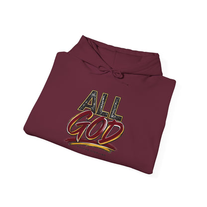 All God Hoodie — Christian Faith Graphic Pullover with Sleeve Emblem
