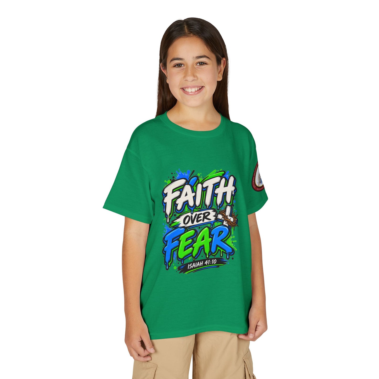 Faith Over Fear Youth T-Shirt — Christian Isaiah 41:10 Graphic Tee